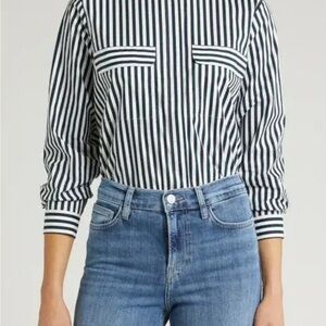 Frame Denim Black and White Striped Button Down Shirt